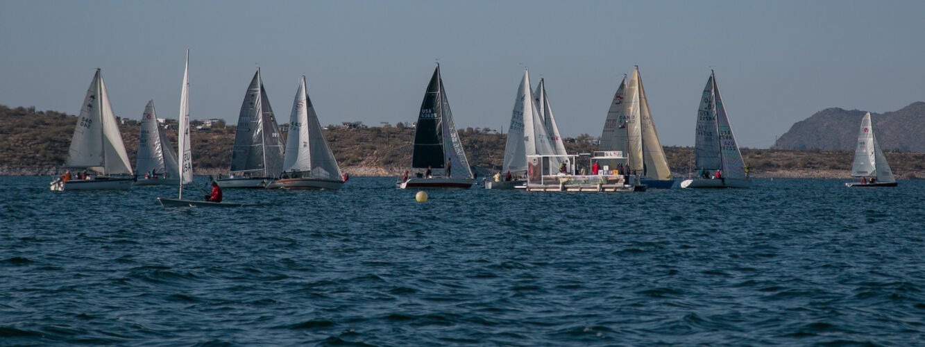 Racers Clustered Around the Committee Boat